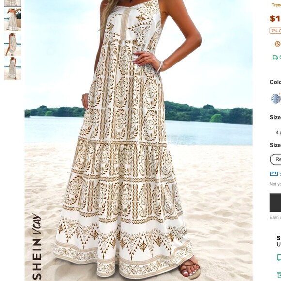 SHEIN VCAY Allover Plants Print Ruffle Hem Cami Maxi Dress SZ S/4 - NEW - Picture 1 of 5